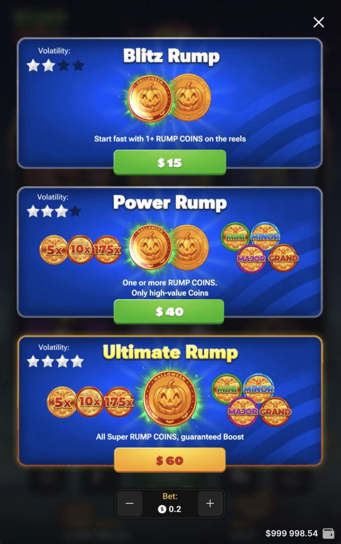 خيارات Buy Bonus في Rump And Halloween على شاشة هاتف عمودية