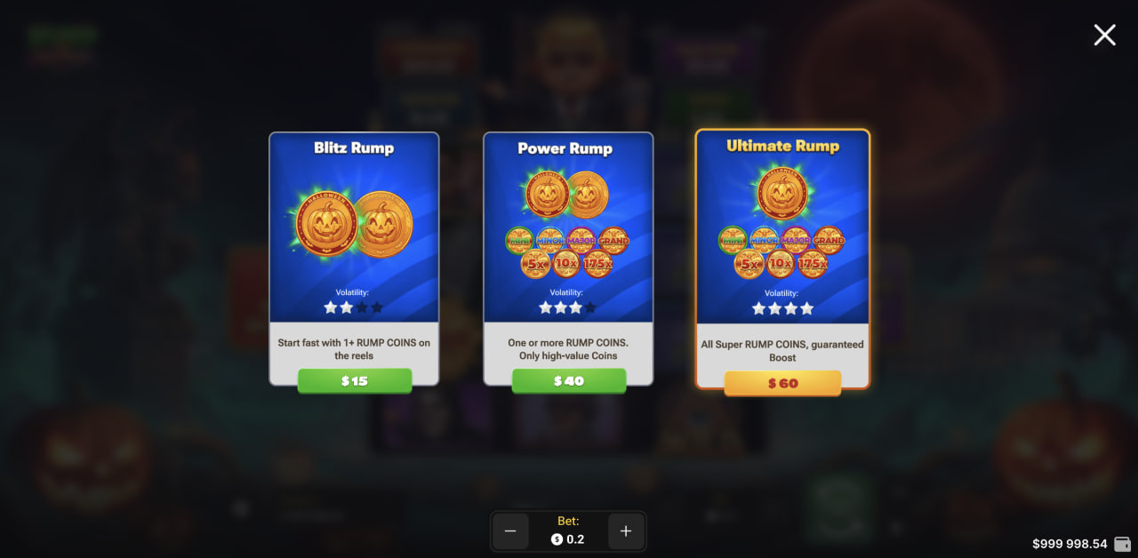 الخيارات الثلاثة لشراء البونص Blitz Rump وPower Rump وUltimate Rump على الكمبيوتر