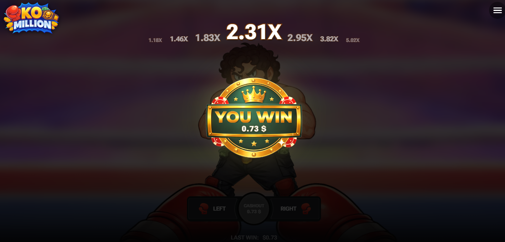 شاشة You Win في لعبة KO Million بعد جمع الربح
