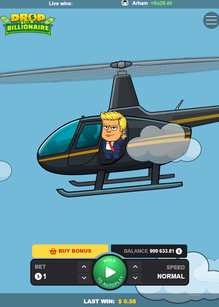 Drop The Billionaire على الهاتف بالوضع العمودي مع زر Buy Bonus