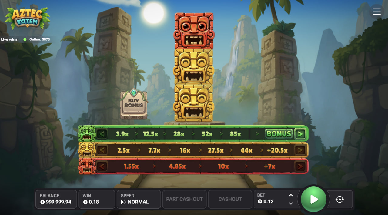 شاشة Aztec Totem على الكمبيوتر مع الطوطم والخطوط الثلاثة للمضاعفات